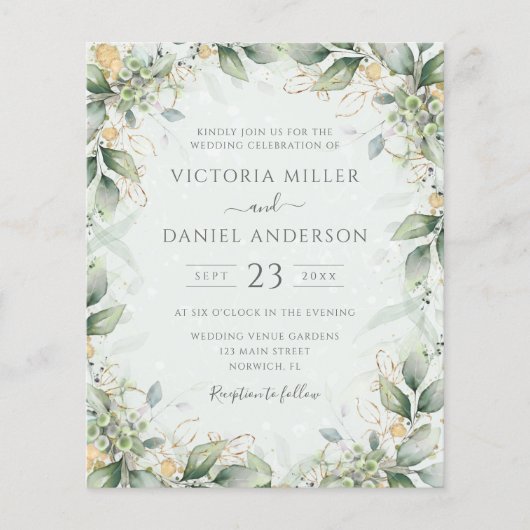 Begroting Eucalyptus Greenery Leaf Wedding Invitat (Voorkant)
