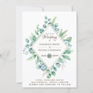 Begroting Eucalyptus Greenery Modern Wedding Invit Kaart