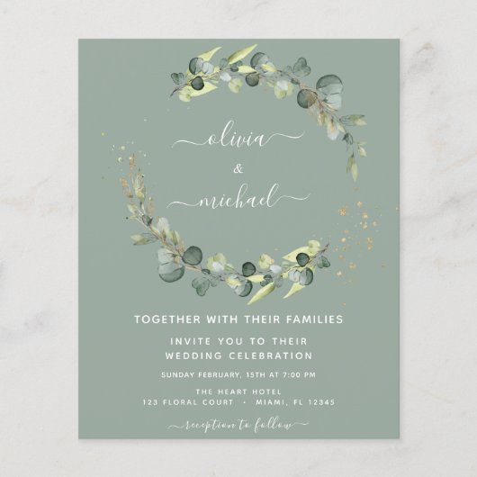 Begroting Eucalyptus Greenery Sage Green Wedding Flyer (Voorkant)