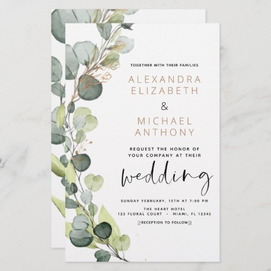 Begroting Eucalyptus Greenery Wedding Invitations (Voorkant / Achterkant)