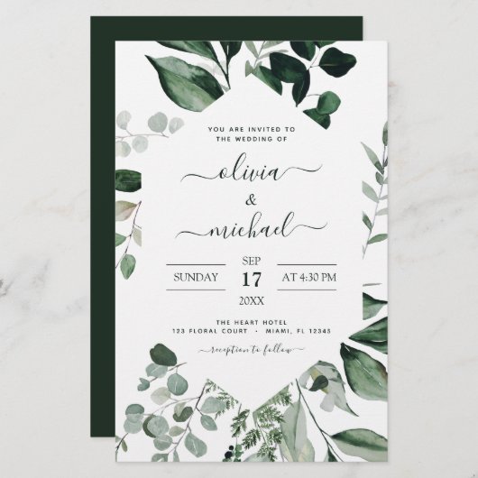 Begroting Eucalyptus Greenery Wedding Invitations (Voorkant / Achterkant)