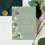 Begroting Eucalyptus Greenery Wedding Invitations<br><div class="desc">Begroting Eucalyptus Greenery Succulent Botanical Waterverf Emerald Green Spring Wedding Invitations on White background - inclusief prachtige en elegante scripttypografie met moderne botanische bladeren en groen voor de speciale viering van de huwelijksdag.</div>