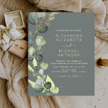 Begroting Eucalyptus Greenery Wedding Invitations<br><div class="desc">Begroting Eucalyptus Greenery Succulent Botanical Waterverf Emerald Green Spring Wedding Invitations on White background - inclusief prachtige en elegante scripttypografie met moderne botanische bladeren en groen voor de speciale viering van de huwelijksdag.</div>