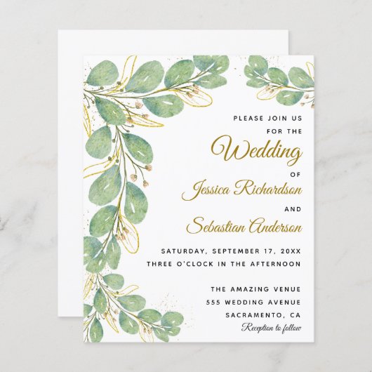 Begroting Eucalyptus Greenery Wedding Invitations (Voorkant / Achterkant)