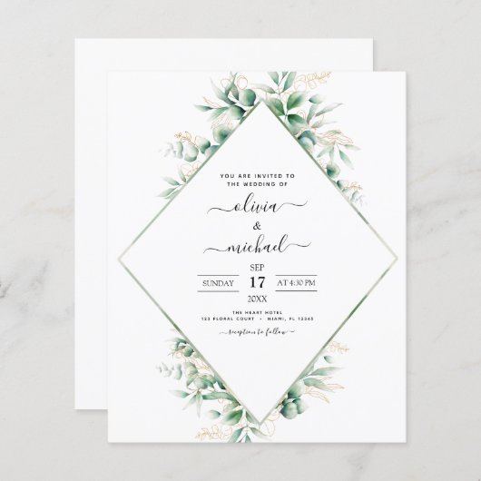 Begroting Eucalyptus Greenery Wedding Invitations (Voorkant / Achterkant)