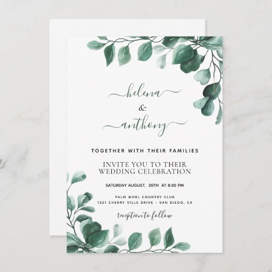 Begroting Eucalyptus Greenery Wedding Invitations Aankondiging (Voorkant / Achterkant)