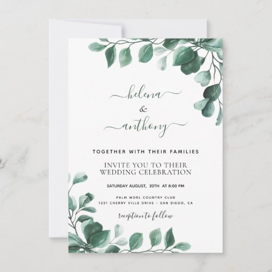 Begroting Eucalyptus Greenery Wedding Invitations Aankondiging (Voorkant)