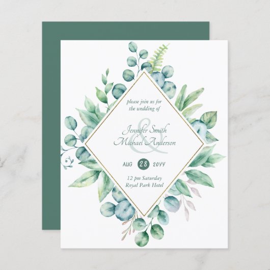 Begroting Eucalyptus Greenery Wedding Modern Invit (Voorkant / Achterkant)