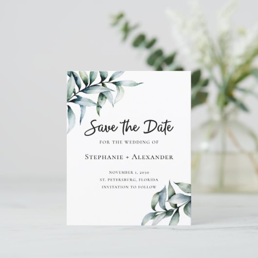Begroting Eucalyptus Greenery Wedding Save the Dat (Staand voorkant)