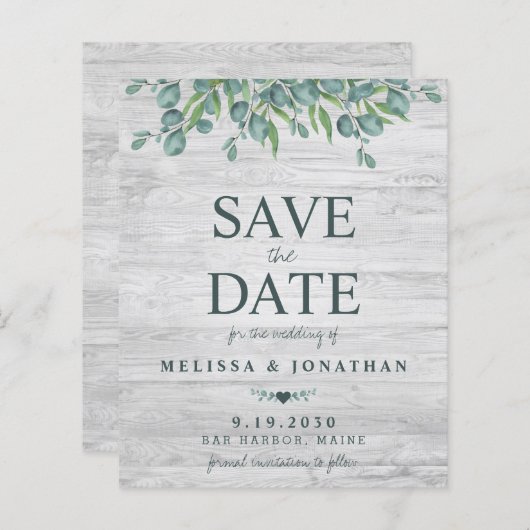 Begroting Eucalyptus Greenery Wedding Save the Dat (Voorkant / Achterkant)