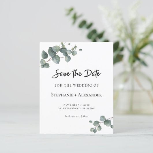 Begroting Eucalyptus Greenery Wedding Save the Dat (Staand voorkant)