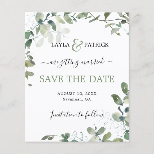 Begroting Eucalyptus Greenery Wedding Save the Dat Flyer (Voorkant)