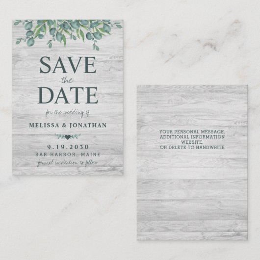 Begroting Eucalyptus Greenery Wedding Save the Dat Notitiekaartje (Voorkant / Achterkant)