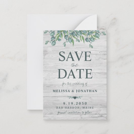 Begroting Eucalyptus Greenery Wedding Save the Dat Notitiekaartje (Voorkant)
