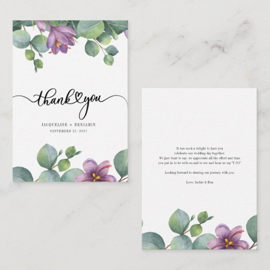 Begroting Eucalyptus Hand-Lettered Wedding Dank u Notitiekaartje (Voorkant / Achterkant)