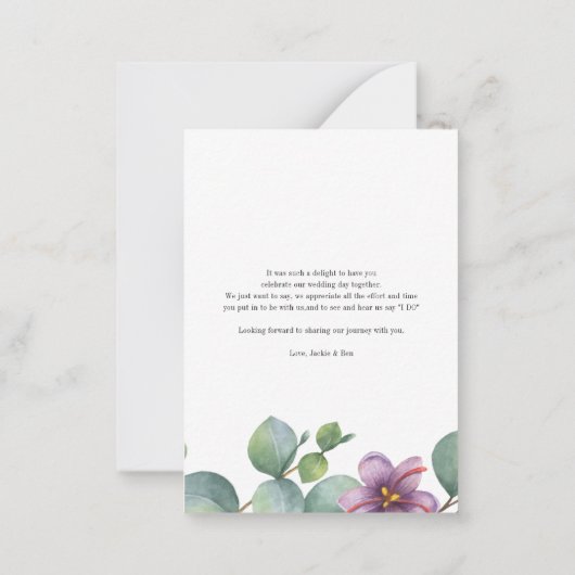 Begroting Eucalyptus Hand-Lettered Wedding Dank u Notitiekaartje (Achterkant)