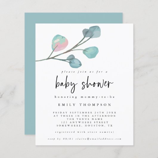 Begroting Eucalyptus Moderne uitnodiging tot Baby  (Voorkant / Achterkant)