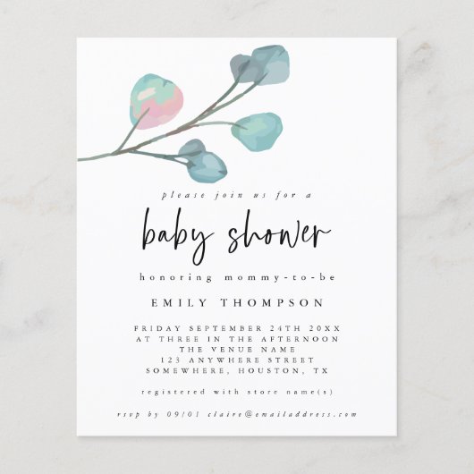 Begroting Eucalyptus Moderne uitnodiging tot Baby  (Voorkant)