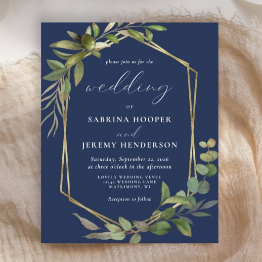 Begroting Eucalyptus Olive Greenery Navy Blue Wedd