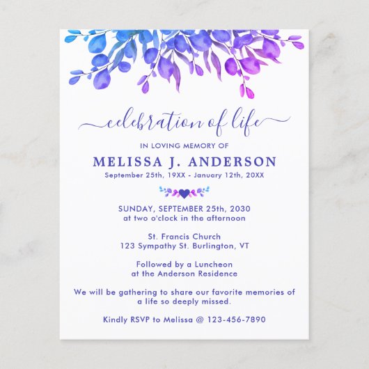 Begroting Eucalyptus Paarse viering van de investe (Voorkant)