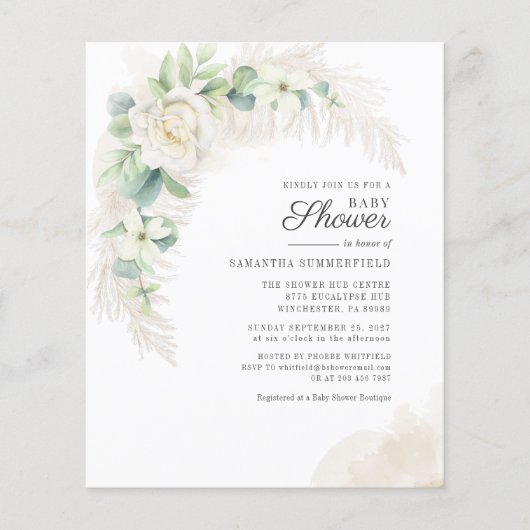 Begroting Eucalyptus Pampas Grass Girl Baby shower (Voorkant)