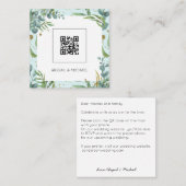 Begroting Eucalyptus QR Code Boho Weddenschap Vierkante Visitekaartje (Voorkant / Achterkant)