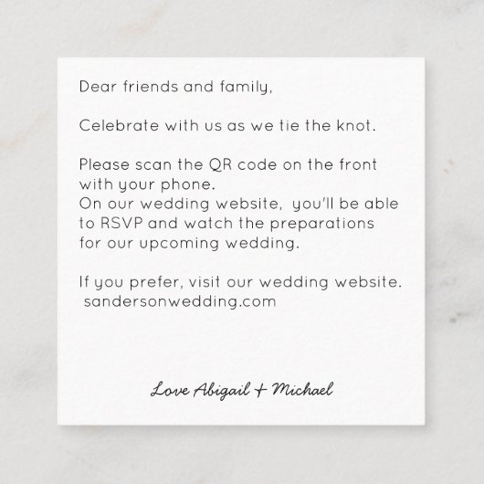 Begroting Eucalyptus QR Code Boho Weddenschap Vierkante Visitekaartje (Achterkant)