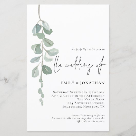 Begroting Eucalyptus QR-code bruiloften uitnodigen (Voorkant)