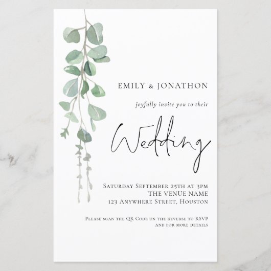 Begroting Eucalyptus QR-code bruiloften uitnodigen (Voorkant)