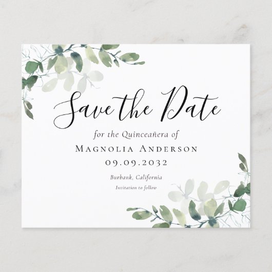 BEGROTING Eucalyptus Quinceañera sparen de datum (Voorkant)