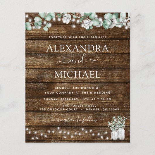 Begroting Eucalyptus Rustic Wedding Invitations (Voorkant)