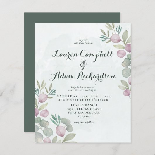 Begroting Eucalyptus Sage Green Weddenschap (Voorkant / Achterkant)