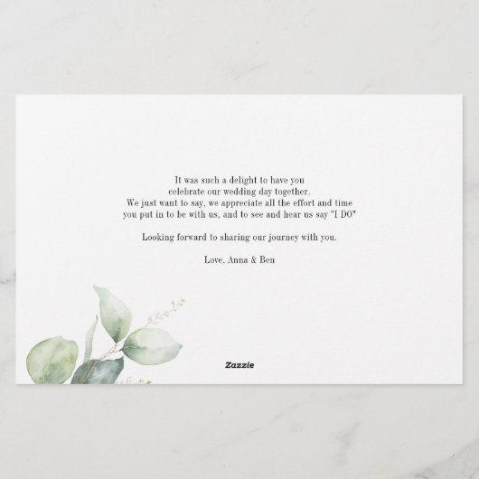 Begroting Eucalyptus Script Weddenschap Bedankt Briefpapier (Achterkant)