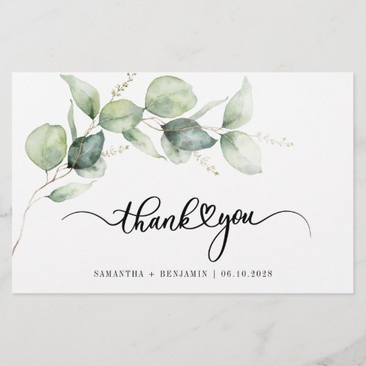 Begroting Eucalyptus Script Weddenschap Bedankt Briefpapier (Voorkant)