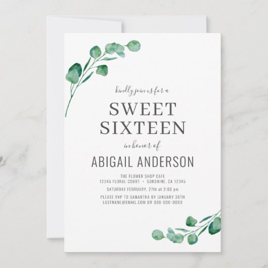 Begroting Eucalyptus Sweet Zestien Partij Uitnodig Kaart (Voorkant)