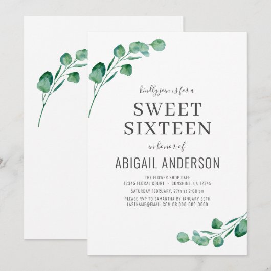 Begroting Eucalyptus Sweet Zestien Partij Uitnodig Kaart (Voorkant / Achterkant)