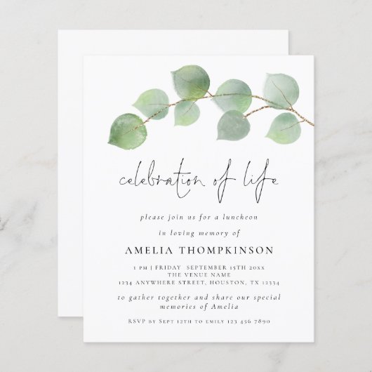 Begroting Eucalyptus - viering van de uitnodiging  (Voorkant / Achterkant)