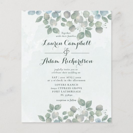 Begroting Eucalyptus Waterverf groene bruiloft (Voorkant)