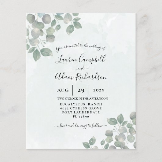 Begroting Eucalyptus Waterverf groene bruiloft (Voorkant)