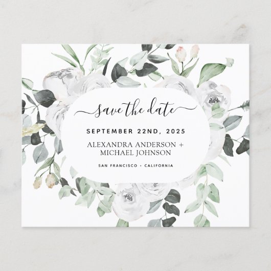 Begroting Eucalyptus White Floral Save the Date (Voorkant)