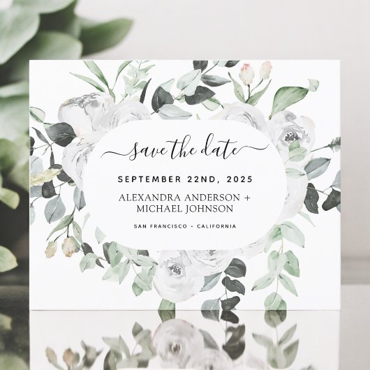 Begroting Eucalyptus White Floral Save the Date