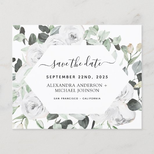 Begroting Eucalyptus White Floral Save the Date (Voorkant)