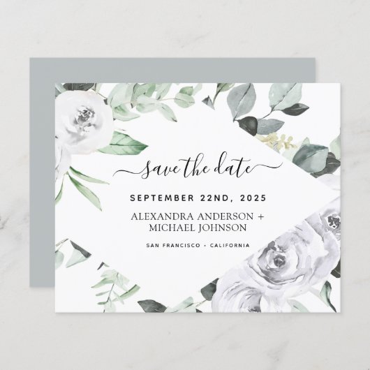 Begroting Eucalyptus White Floral Save the Date (Voorkant / Achterkant)