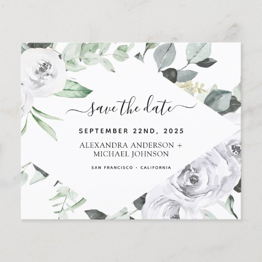 Begroting Eucalyptus White Floral Save the Date (Voorkant)