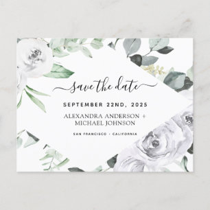 Begroting Eucalyptus White Floral Save the Date Briefkaart