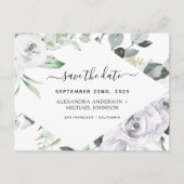 Begroting Eucalyptus White Floral Save the Date Briefkaart (Voorkant)