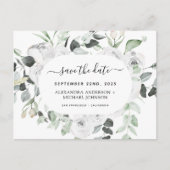 Begroting Eucalyptus White Floral Save the Date Briefkaart (Voorkant)