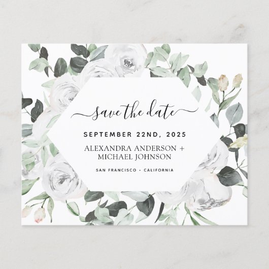 Begroting Eucalyptus White Floral Save the Date Flyer (Voorkant)