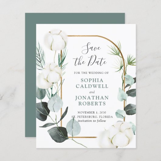 Begroting Eucalyptus Winter Wedding Save the Date (Voorkant / Achterkant)