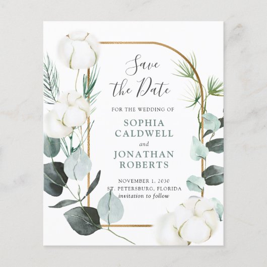 Begroting Eucalyptus Winter Wedding Save the Date (Voorkant)